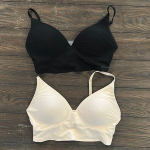 Pink wireless push up bra set